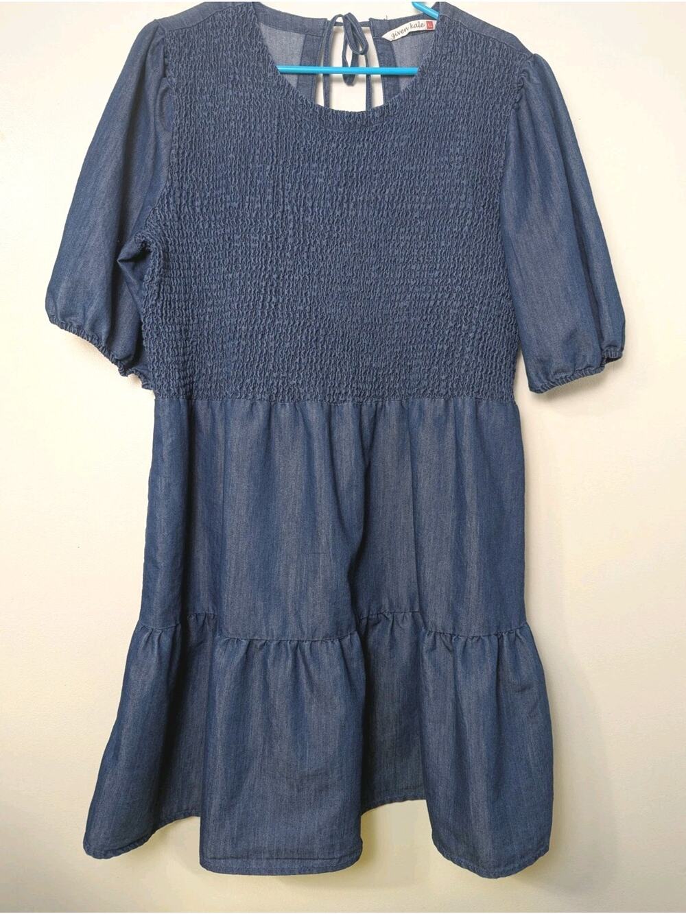 Given Kale Blue Denim Chambray Size XL Smocked Tiered Babydoll Mini Dress